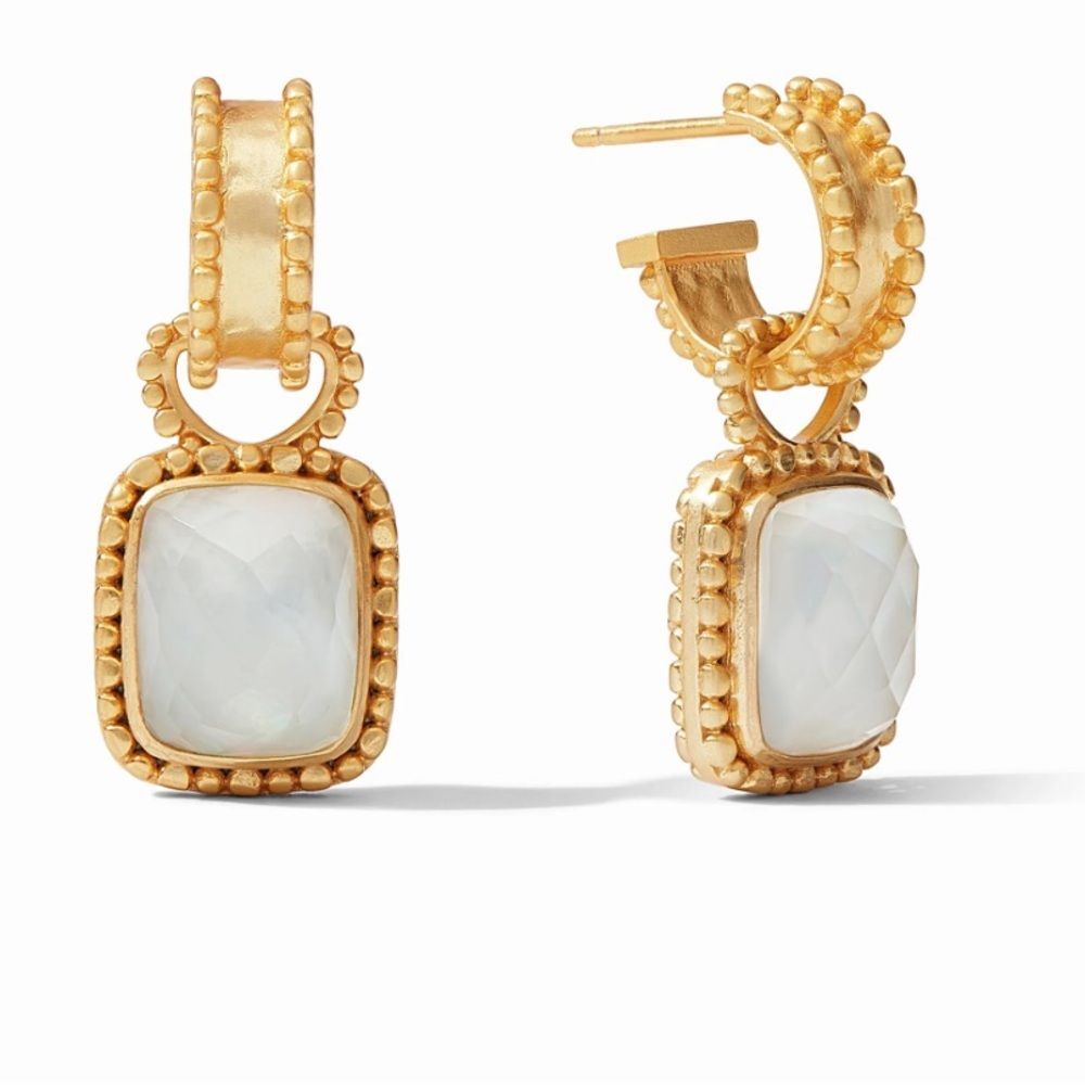 NWOT Julie Vos Elegant Gold and White Gemstone Earrings